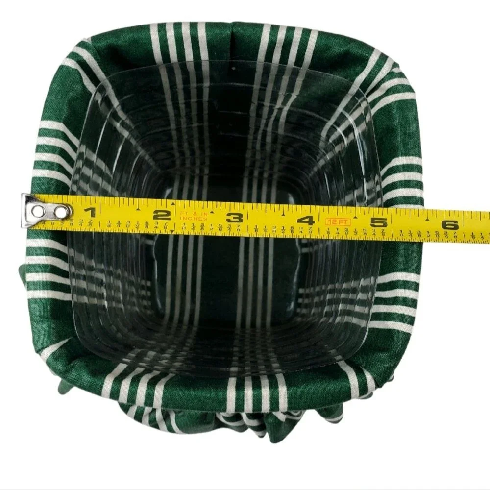 LONGABERGER 1997 Square Basket w Green Stripe Liner & Protector USA